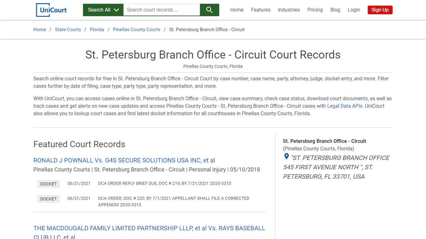 St. Petersburg Branch Office - Circuit Court Records