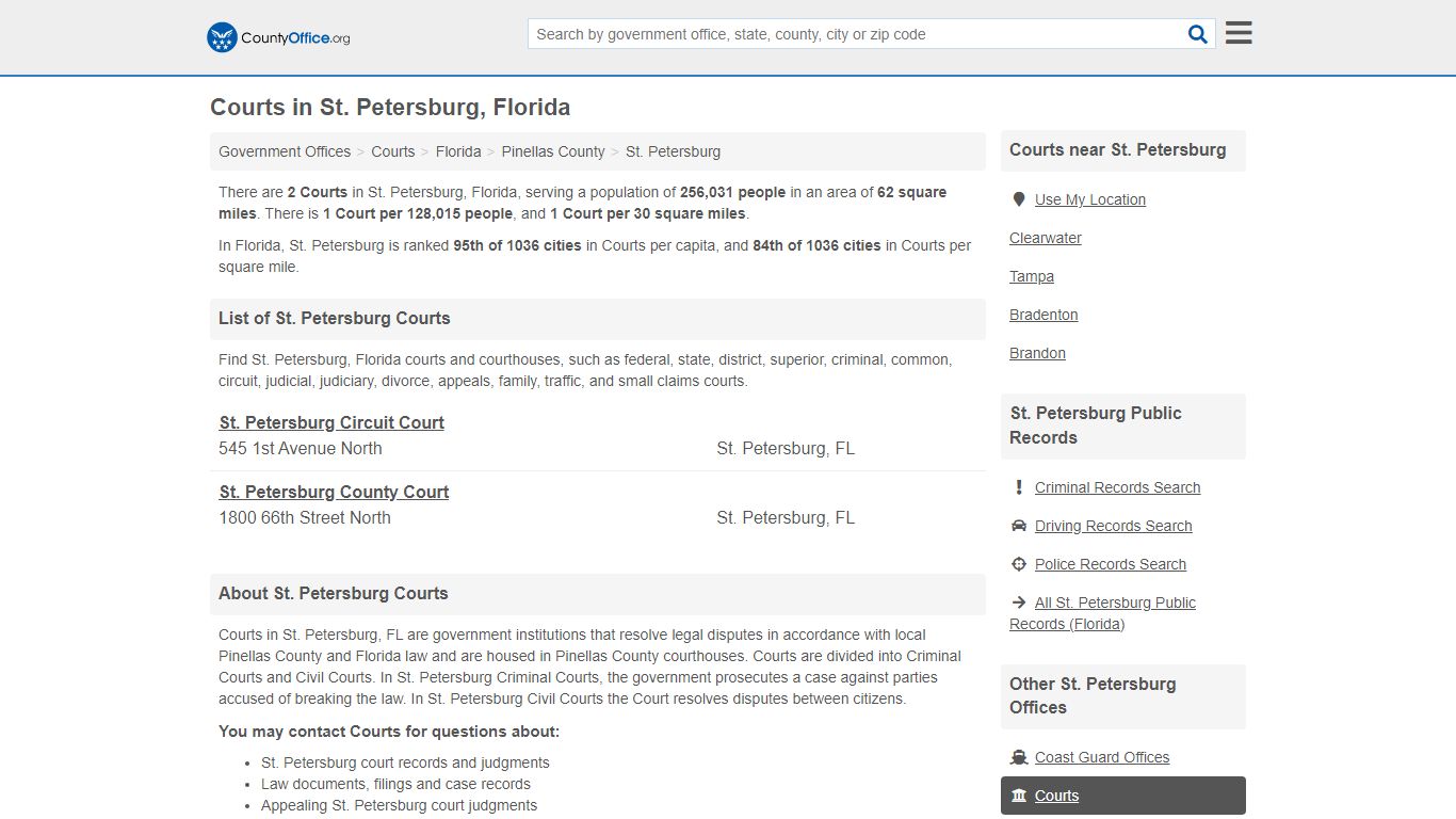 Courts - St. Petersburg, FL (Court Records & Calendars) - County Office